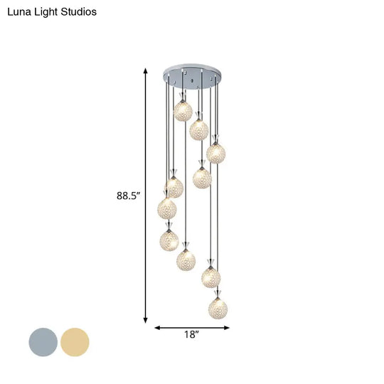 Modern Crystal Ball Pendant Light: Spiral Cluster Design 10-Light Hanging Fixture