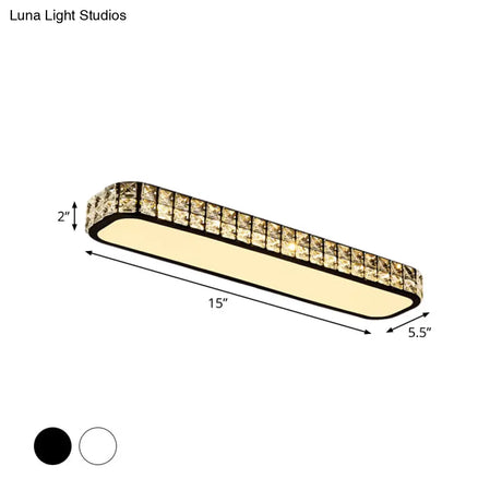 Modern Crystal - Encrusted Led Flush Mount Ceiling Lamp - 15’/19’/23’ Long Black/White