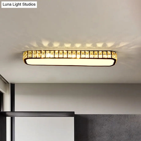 Modern Crystal - Encrusted Led Flush Mount Ceiling Lamp - 15’/19’/23’ Long Black/White