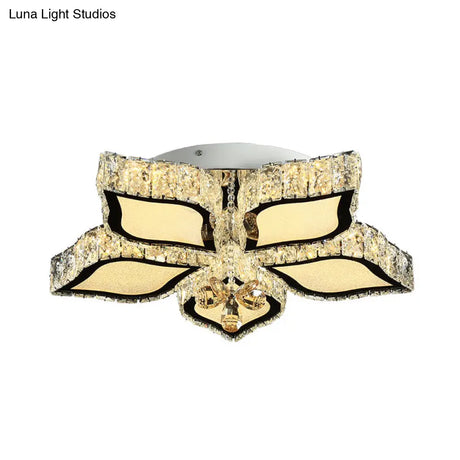 Modern Crystal Flower Flush Mount Ceiling Light For Bedroom White Led 3 Color Remote Control