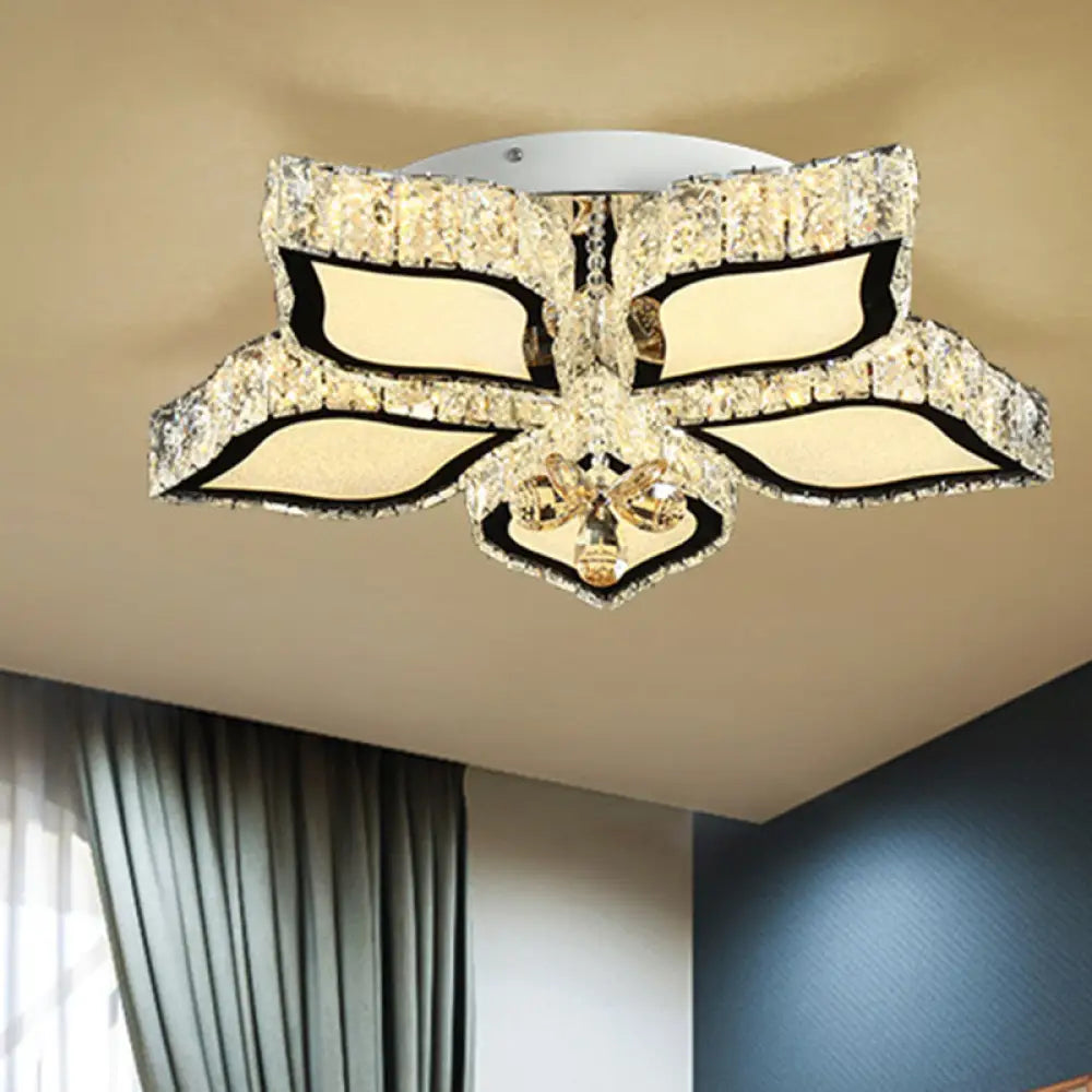 Modern Crystal Flower Flush Mount Ceiling Light For Bedroom White Led 3 Color Remote Control
