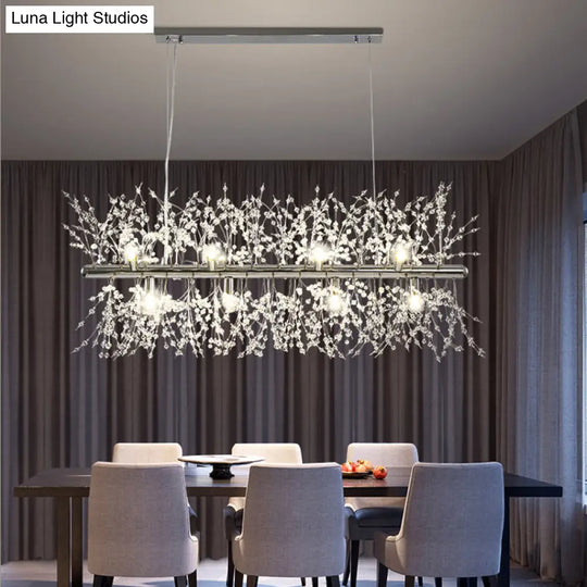Modern Crystal Flower Island Pendant Ceiling Lamp For Kitchen (9/12-Head Chrome/Gold)