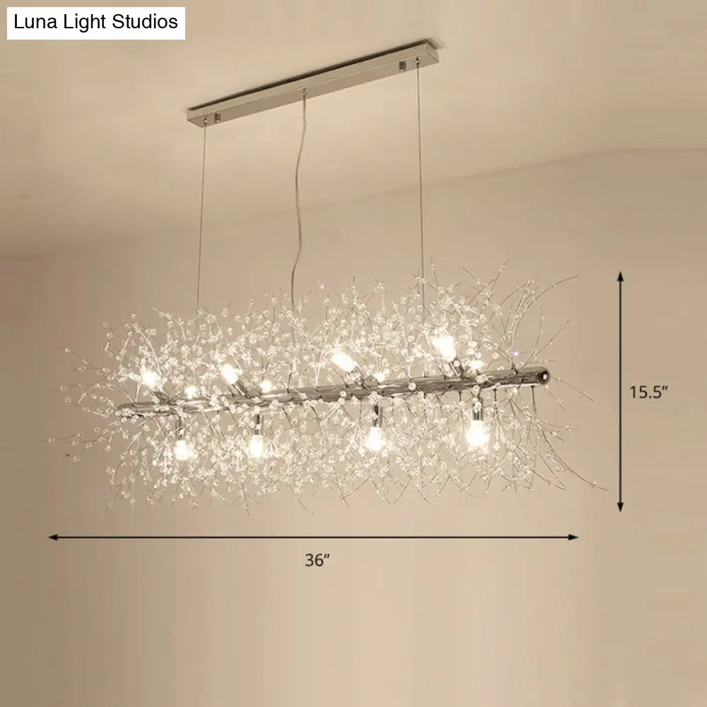 Modern Crystal Flower Island Pendant Ceiling Lamp For Kitchen (9/12-Head Chrome/Gold)