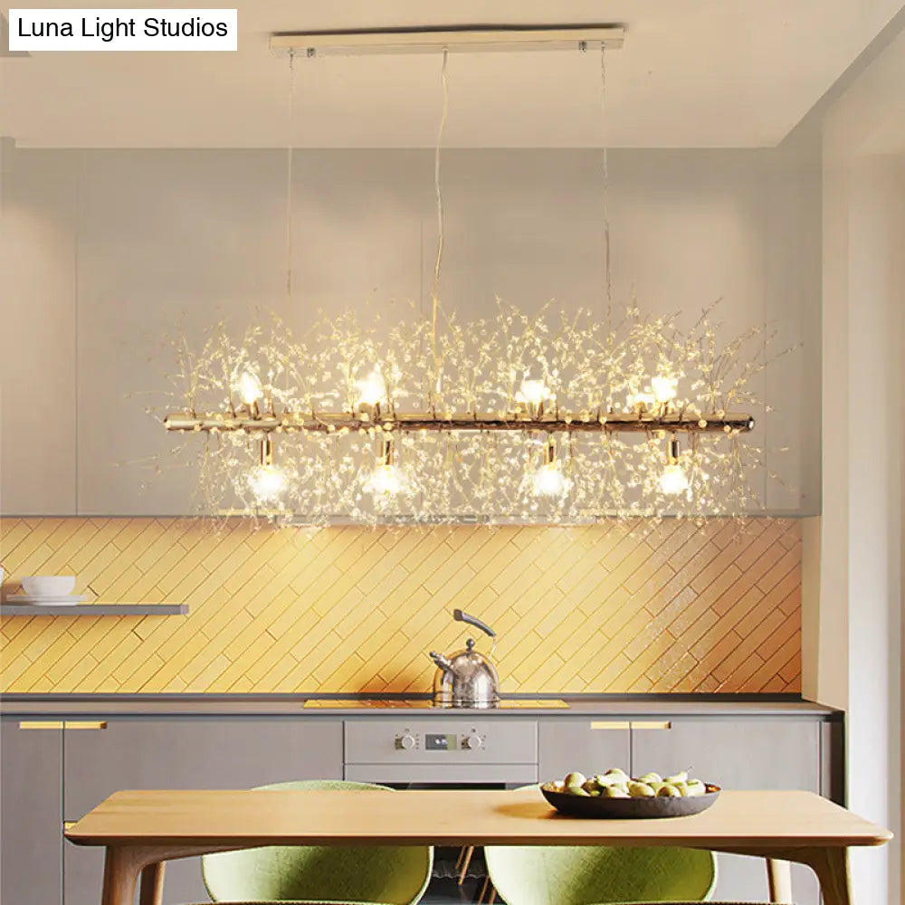 Modern Crystal Flower Island Pendant Ceiling Lamp For Kitchen (9/12-Head Chrome/Gold)
