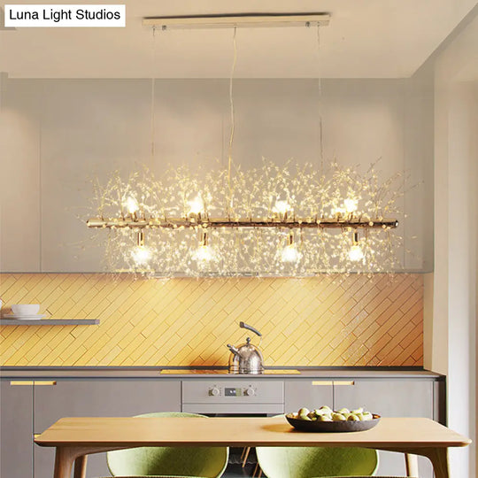 Modern Crystal Flower Island Pendant Ceiling Lamp For Kitchen (9/12-Head Chrome/Gold)