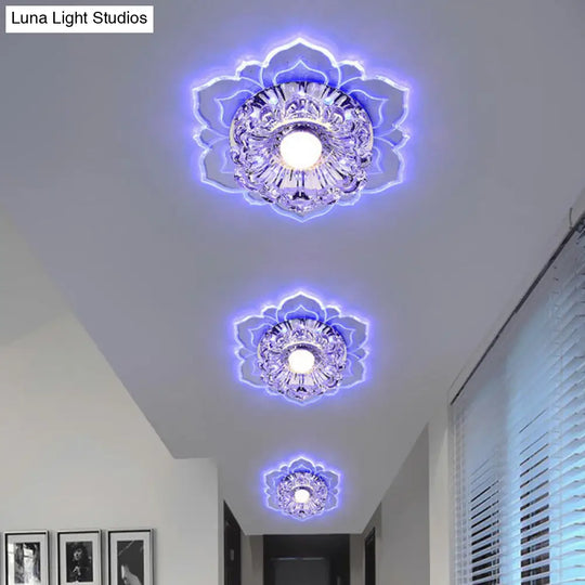 Modern Crystal Flower Led Ceiling Light For Entryway - Clear Flushmount / 3W Blue