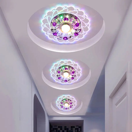 Modern Crystal Flush Ceiling Light - Bloom Led Flushmount Lighting For Corridor Warm/Multi Color