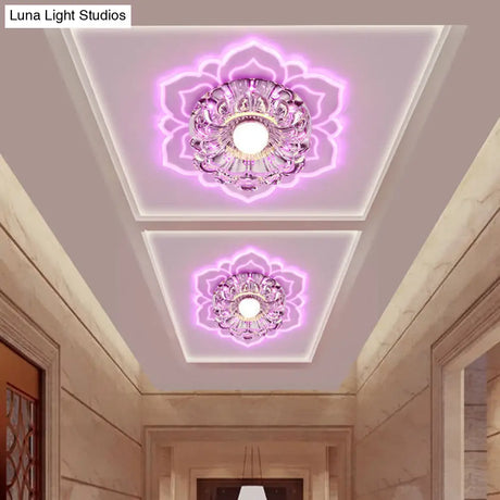 Modern Crystal Flush Ceiling Light With Led Elegant Blooming Flower Design