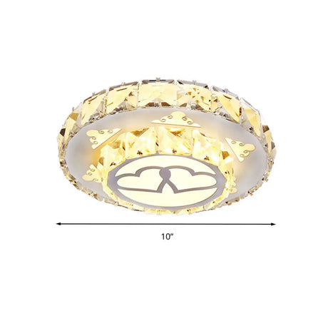 Modern Crystal Flush Light Fixture For Corridor - White Led Ceiling Mount With Loving Heart Design 3