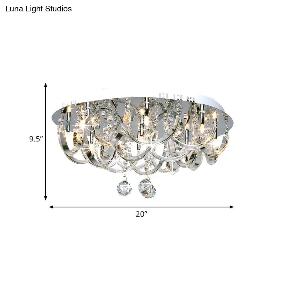 Modern Crystal Flush Mount Ceiling Light With Twisted Clear Design - 8 Heads For Bedroom