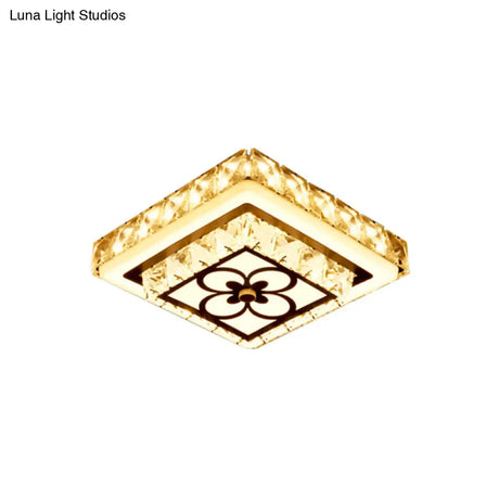 Modern Crystal Flush Mount Led Ceiling Lamp In Chrome For Corridors