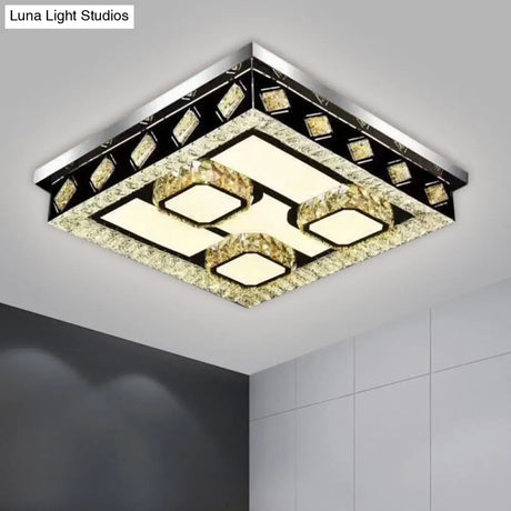 Modern Crystal Flush Mount Led Ceiling Light With Nickel Finish And Leaf/Cubic Pattern