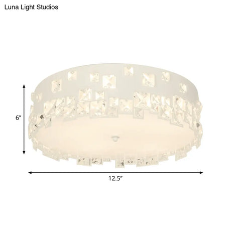 Modern Crystal Flushmount Lighting - White 3-Bulb Ceiling Fixture