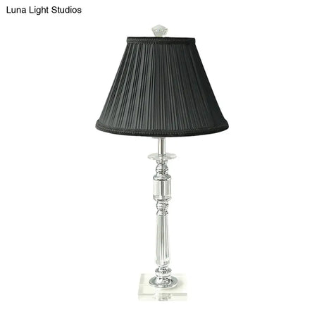 Modern Crystal Glass Candlestick Nightstand Lamp With Clear Light Black 1-Bulb Night Table For