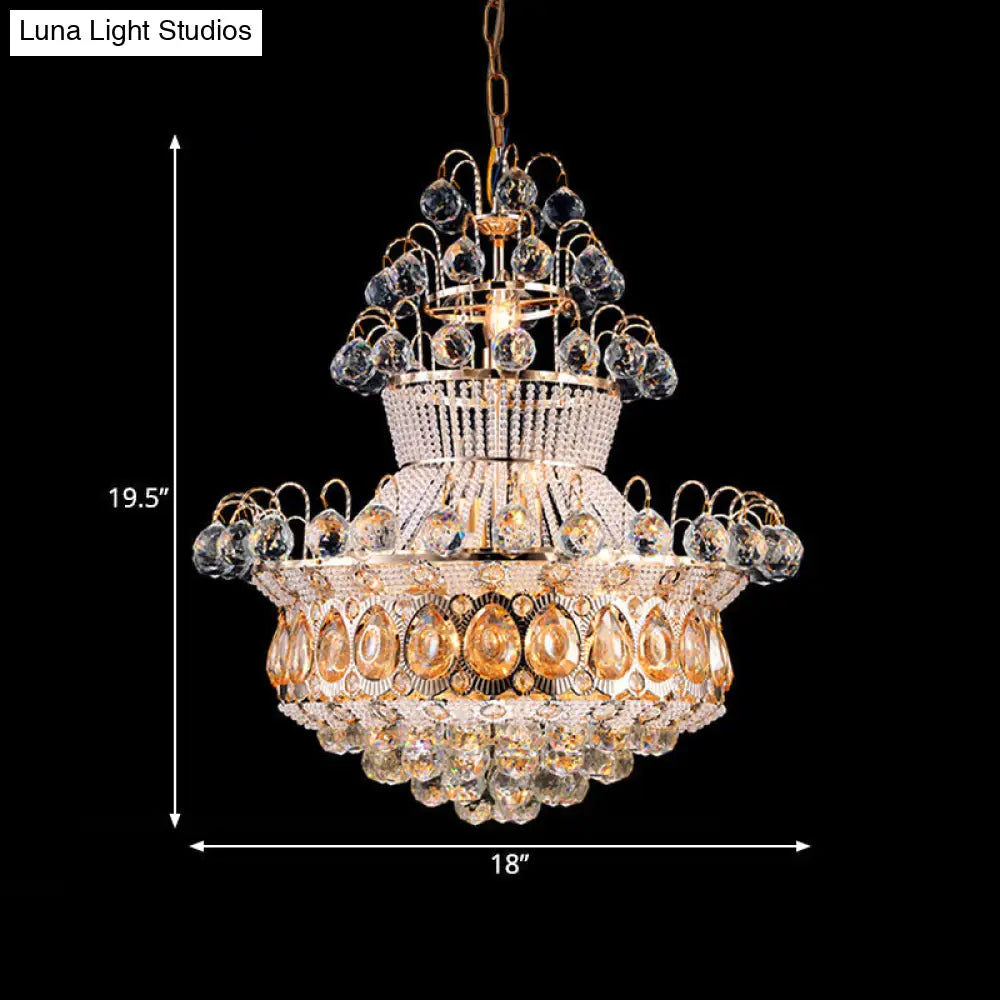 Modern Crystal Gourd Gold Chandelier - 10-Light Ceiling Fixture For Bedroom