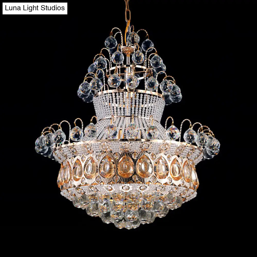 Modern Crystal Gourd Gold Chandelier - 10-Light Ceiling Fixture For Bedroom
