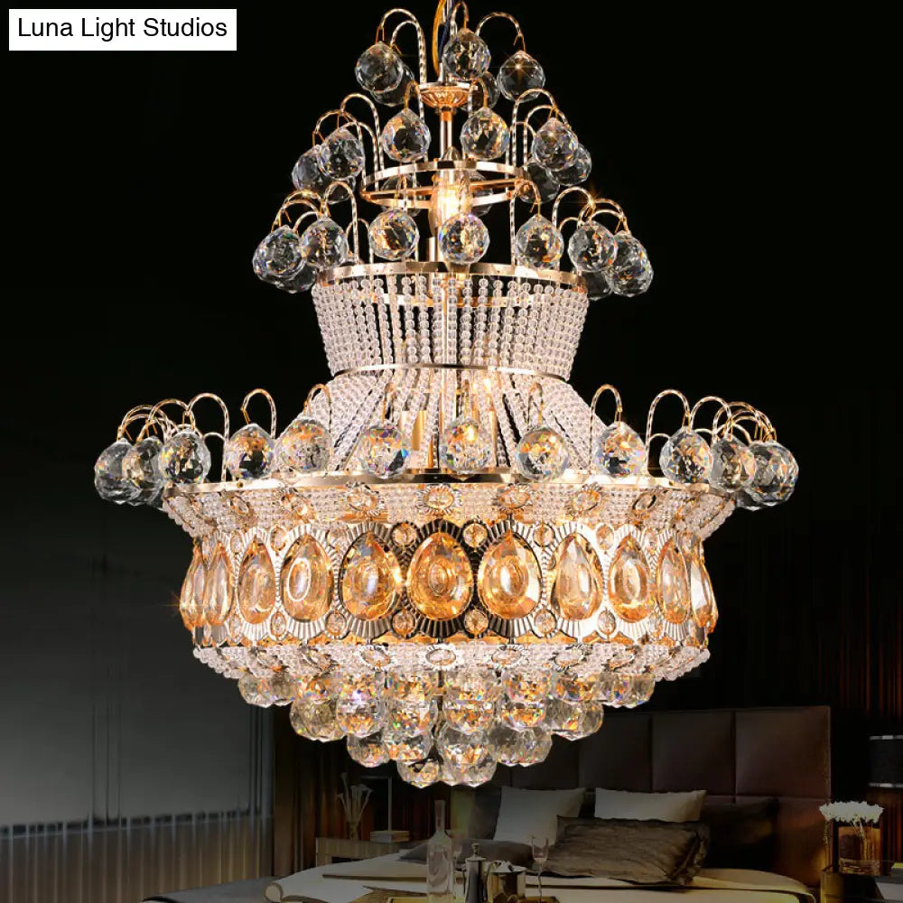 Modern Crystal Gourd Gold Chandelier - 10-Light Ceiling Fixture For Bedroom