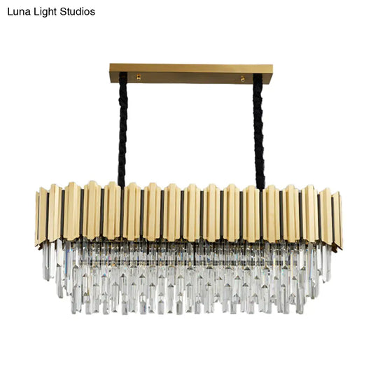 Modern Crystal Gold Finish Pendant Light With Prismatic Oval Design - 10 Heads Island Style