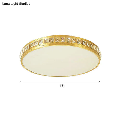 Modern Crystal Gold Led Circle Flush Light Ceiling Fixture In 14’/18’/21.5’ Width Warm/White/Natural