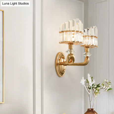 Modern Crystal Gold Wall Lamp - Geometric Design With Led Lighting Perfect For Living Room