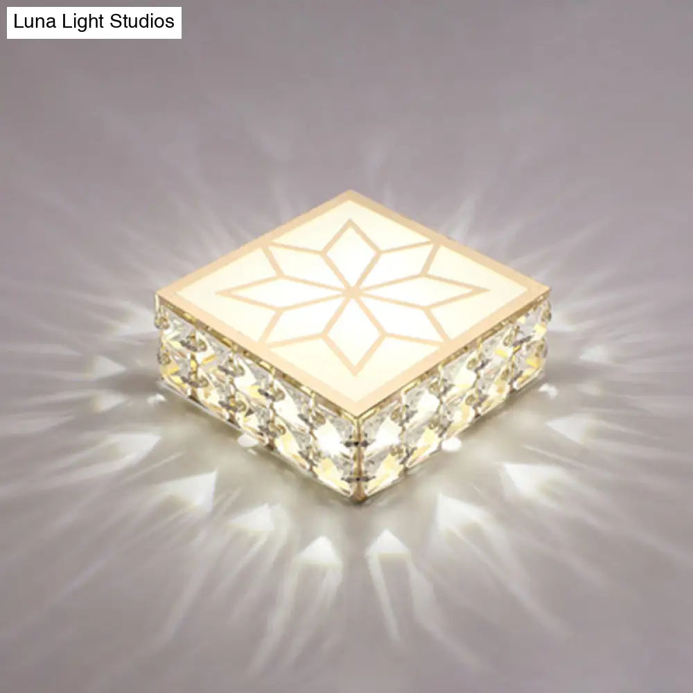 Modern Crystal Inserted Gold Finish Led Flush Mount Ceiling Light For Aisle / White