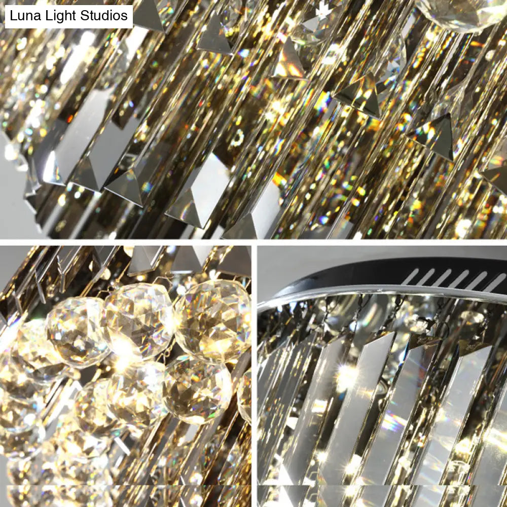 Modern Crystal Led Bedroom Ceiling Light - Smoke Gray Layered Flush-Mount Fixture 19.5/23.5 Wide