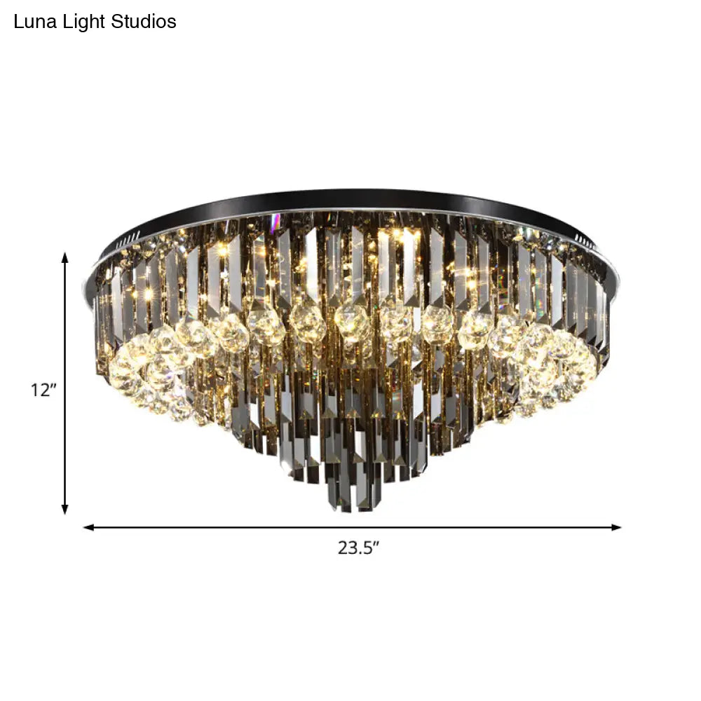 Modern Crystal Led Bedroom Ceiling Light - Smoke Gray Layered Flush-Mount Fixture 19.5/23.5 Wide