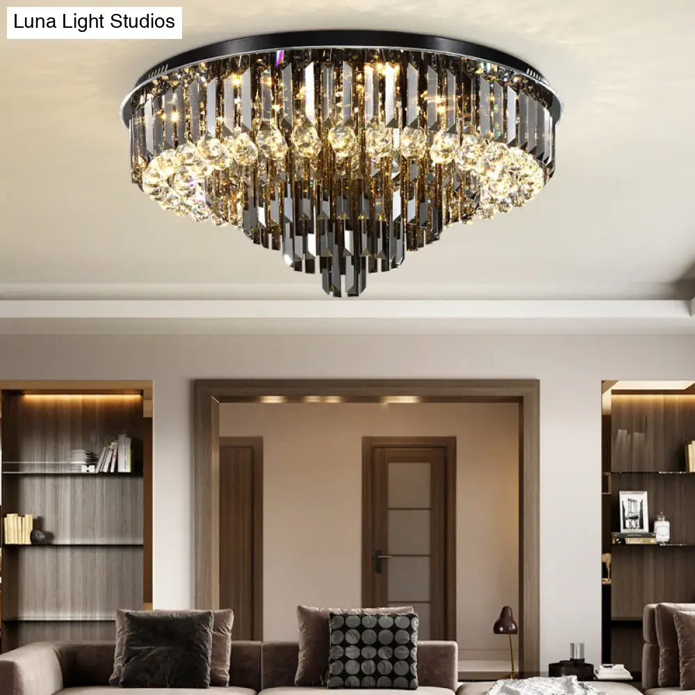 Modern Crystal Led Bedroom Ceiling Light - Smoke Gray Layered Flush-Mount Fixture 19.5/23.5 Wide