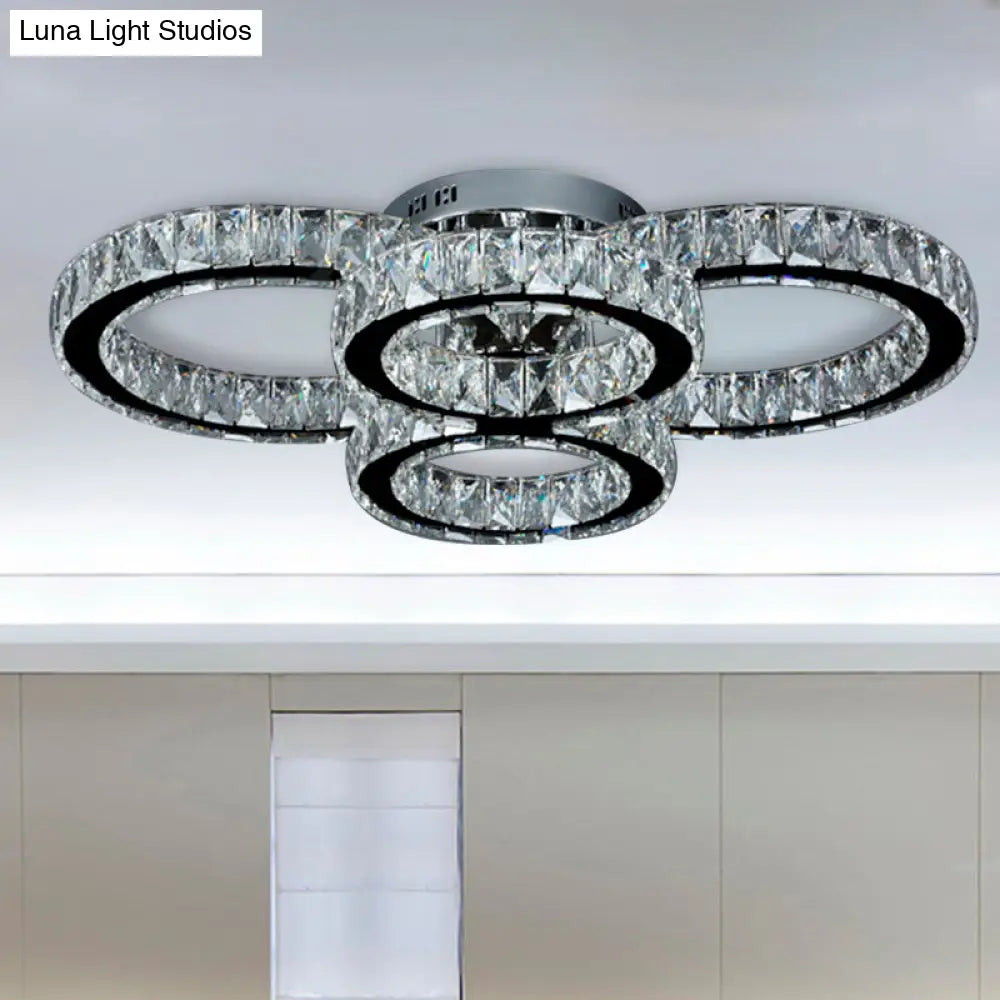 Modern Crystal Led Bedroom Flush Mount Light In Chrome With Warm/White Lighting