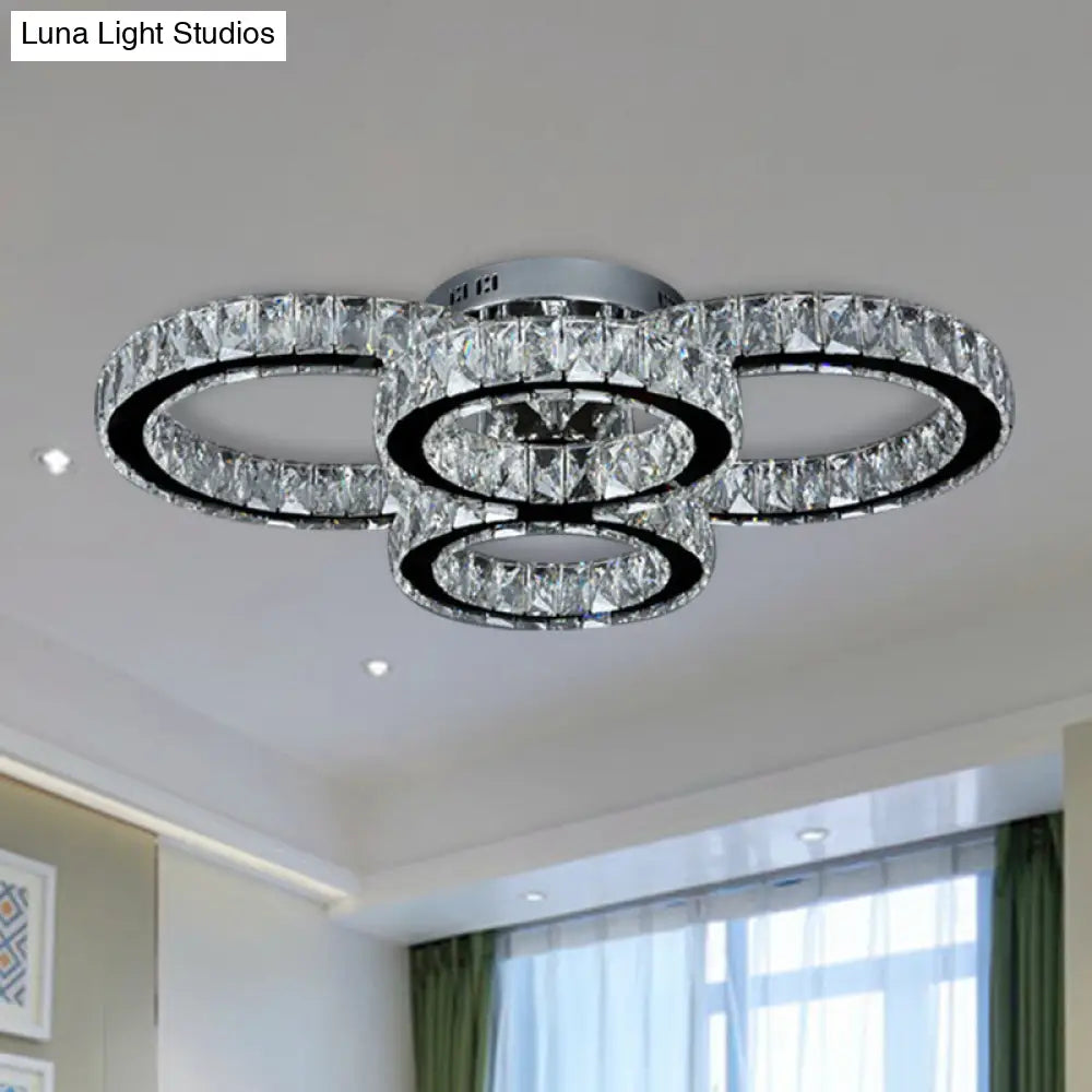 Modern Crystal Led Bedroom Flush Mount Light In Chrome With Warm/White Lighting