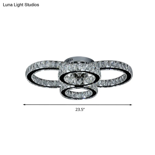 Modern Crystal Led Bedroom Flush Mount Light In Chrome With Warm/White Lighting