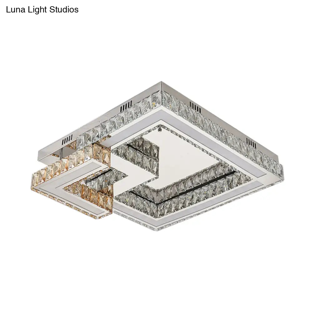 Modern Crystal Led Bedroom Flushmount Lighting In Chrome Finish