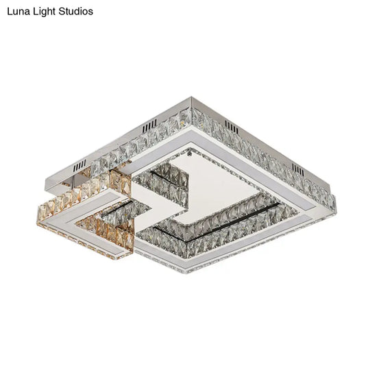 Modern Crystal Led Bedroom Flushmount Lighting In Chrome Finish