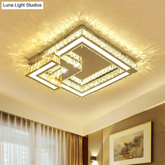 Modern Crystal Led Bedroom Flushmount Lighting In Chrome Finish