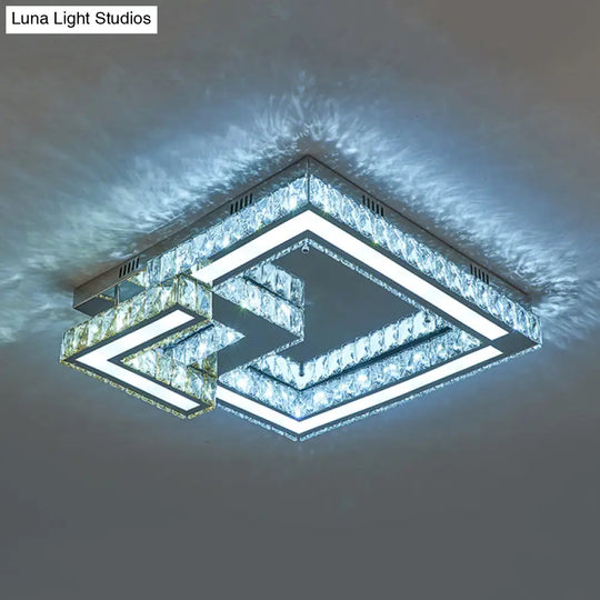 Modern Crystal Led Bedroom Flushmount Lighting In Chrome Finish