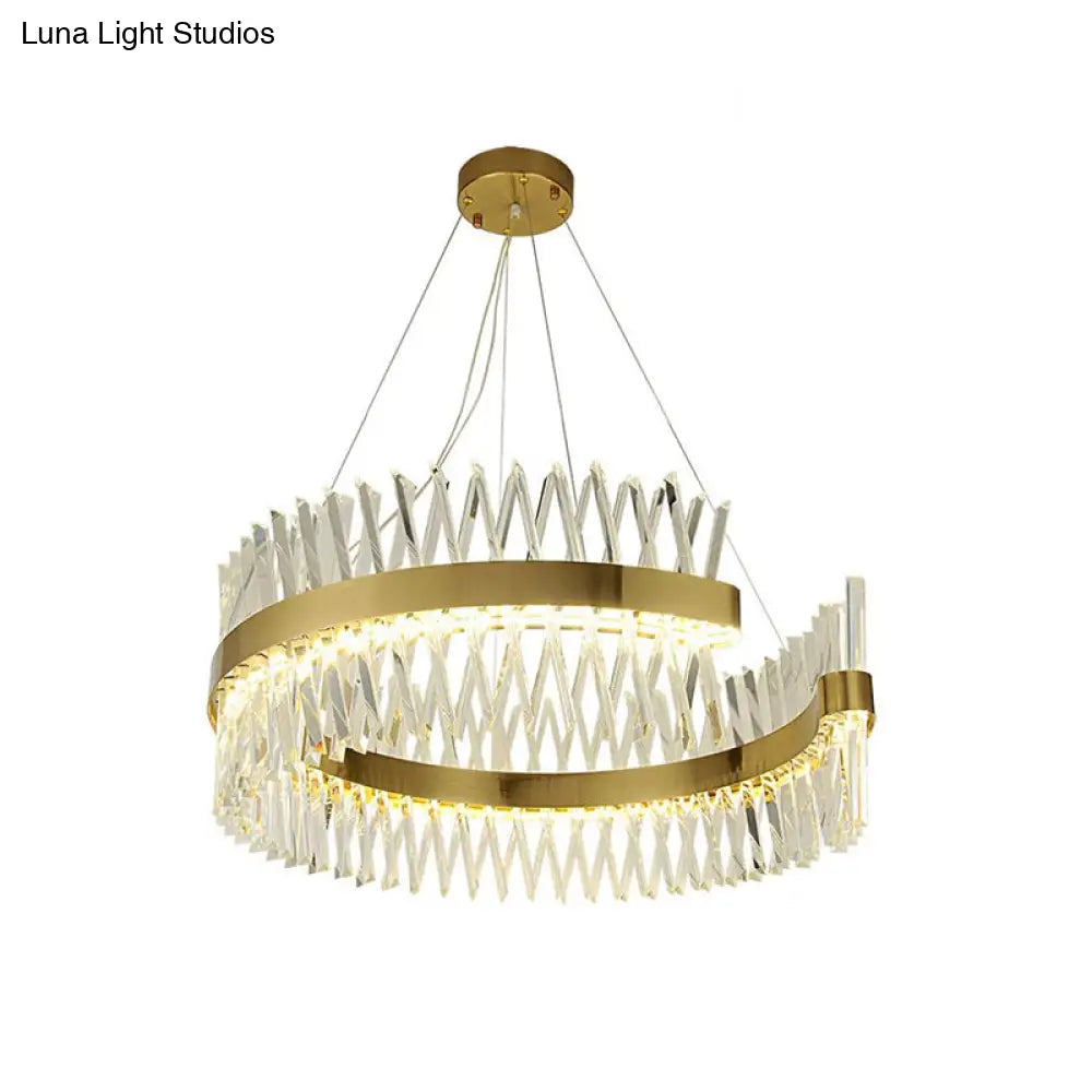 Modern Crystal Led Brass Chandelier: Elegant Circle Design For Dining Room