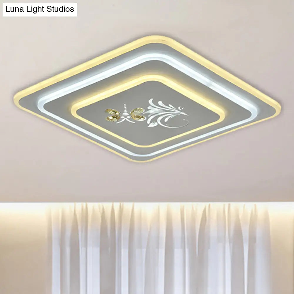 Modern Crystal Led Ceiling Lamp White Flush Mount For Dining Room