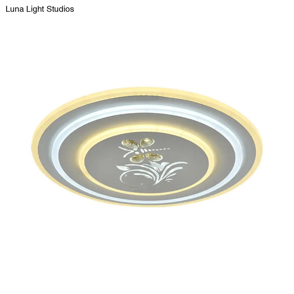Modern Crystal Led Ceiling Lamp White Flush Mount For Dining Room