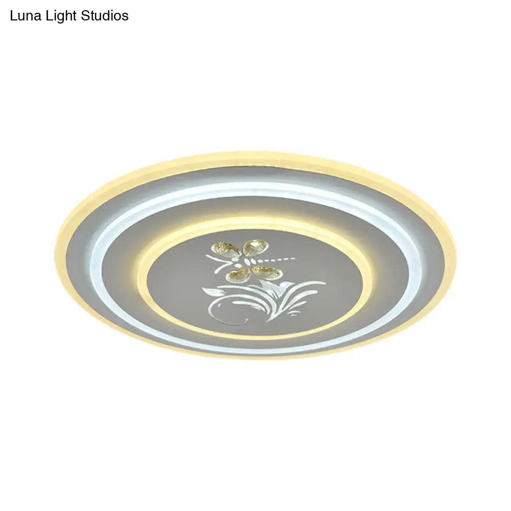 Modern Crystal Led Ceiling Lamp – White Flush Mount For Dining Room