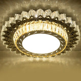 Modern Crystal Led Ceiling Light Fixture For Dining Room - Circular Flush Design With Stainless