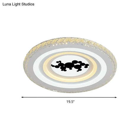 Modern Crystal Led Ceiling Light For Dining Rooms - Round Design Flush Mount White Finish