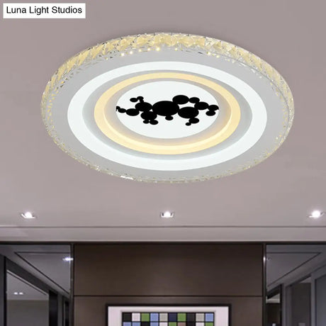 Modern Crystal Led Ceiling Light For Dining Rooms - Round Design Flush Mount White Finish
