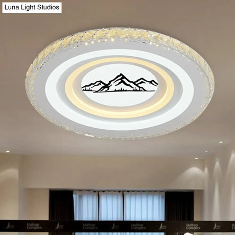 Modern Crystal Led Ceiling Light For Dining Rooms - Round Design Flush Mount White Finish