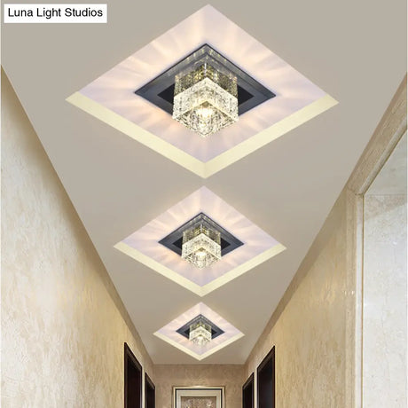 Modern Crystal Led Ceiling Light With Square Shade For Corridors