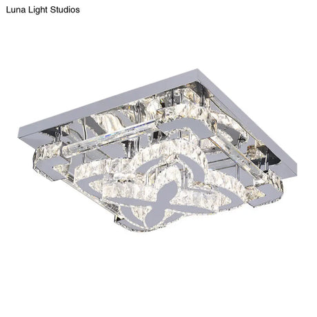 Modern Crystal Led Ceiling Light With Stainless Steel Petals For Living Room