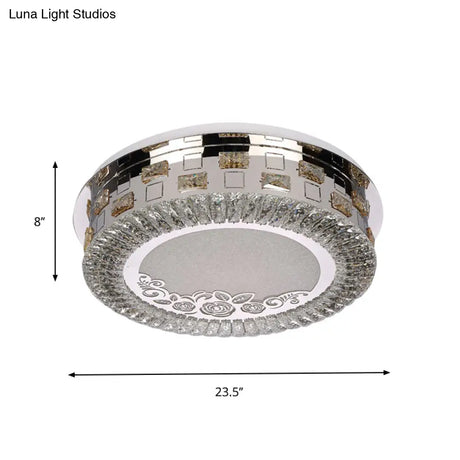 Modern Crystal Led Ceiling Mounted Bedroom Light - Sleek Round Chrome Flush Mount Lamp