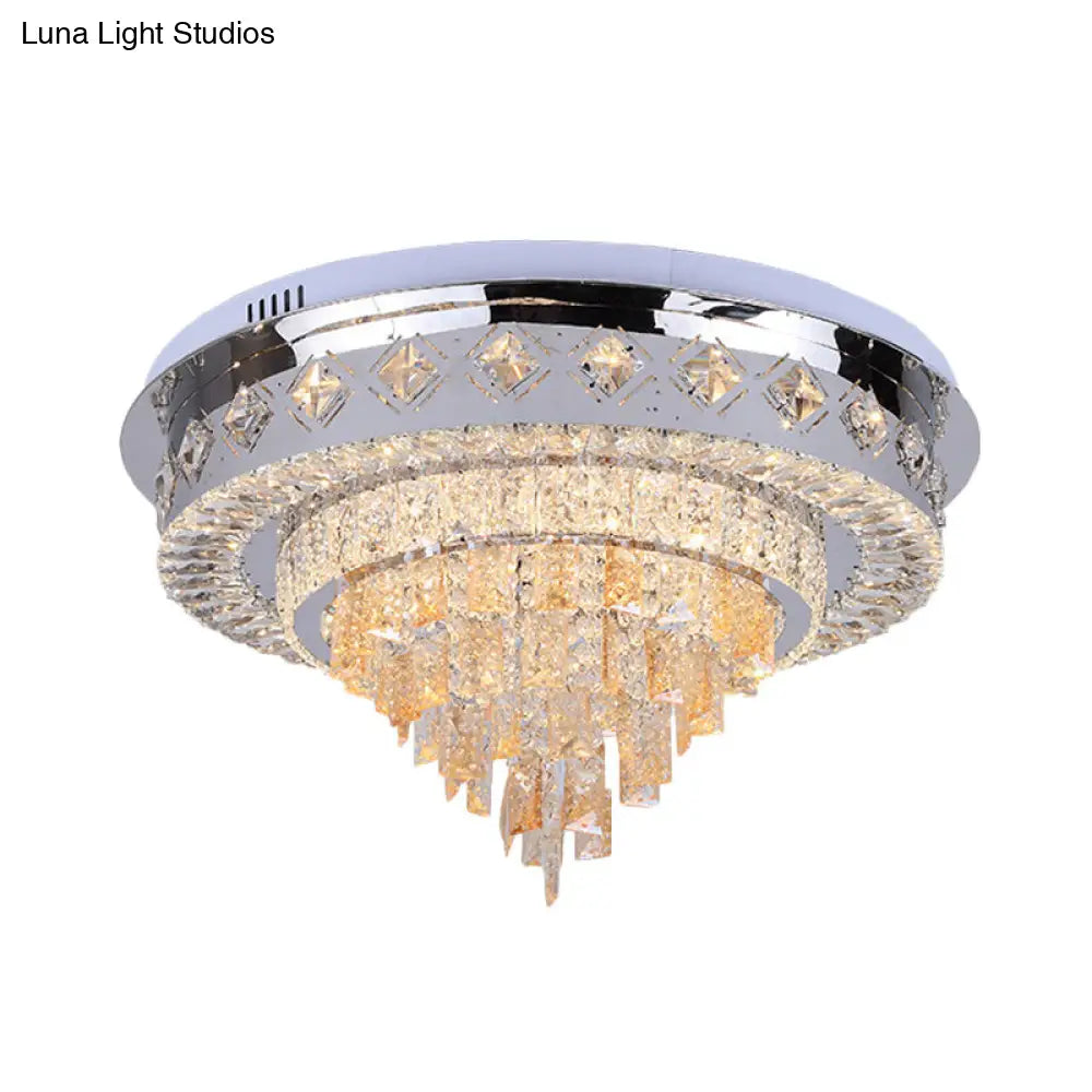 Modern Crystal Led Flush Ceiling Light In Chrome Finish