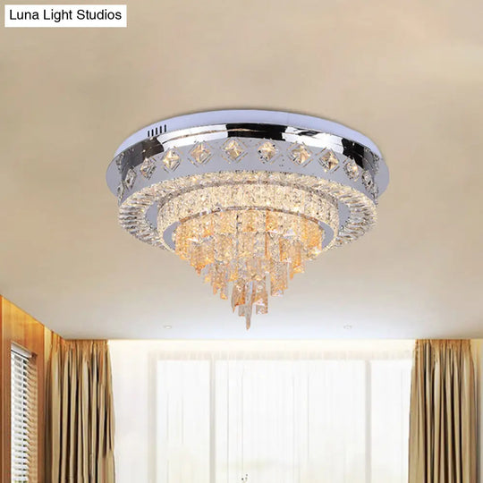 Modern Crystal Led Flush Ceiling Light In Chrome Finish