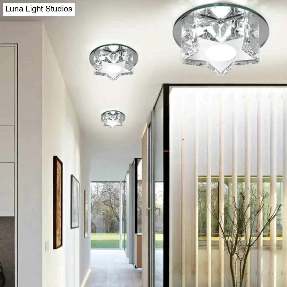 Modern Crystal Led Flush Mount Ceiling Light - Five-Pointed Star Design For Entryway Clear / White