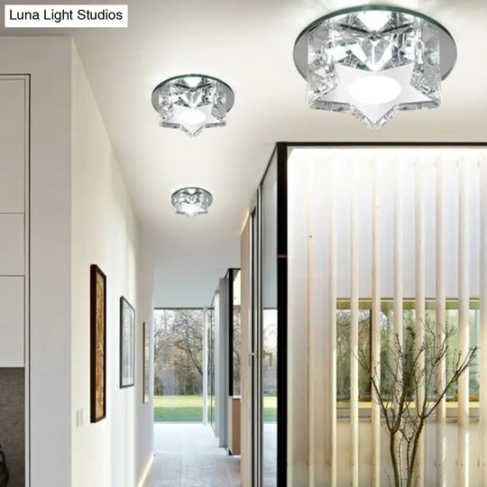 Modern Crystal Led Flush Mount Ceiling Light - Five-Pointed Star Design For Entryway Clear / White